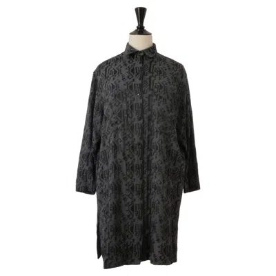 Pre-owned Alaïa Azzedine  Vintage 1986 Embroidered Navy Blue Shirt Dress Women's