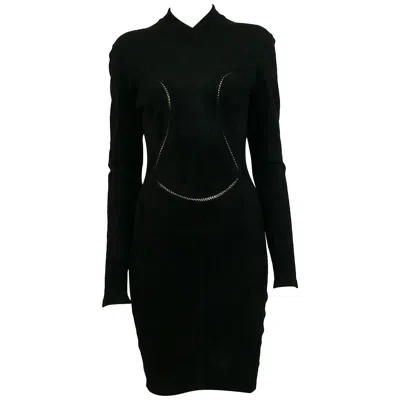 Pre-owned Alaïa Azzedine Alaia Vintage Bodycon Knit Black Dress With Openwork Details F/w 1991