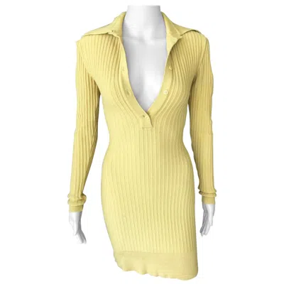 Pre-owned Alaïa Azzedine Alaia Vintage Rib Knit Yellow Fitted Dress