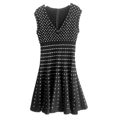 Pre-owned Alaïa Azzedine  Women's Black White Knit Skater Dress It40/uk8