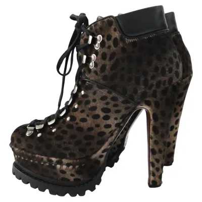 Pre-owned Alaïa Azzedine  Women's Leopard Calf Skin Platform Ankle Boots, Size 37 In Black