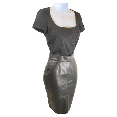 Pre-owned Alaïa Azzedinealaia Leather Bodycon Curvy Skirt & Pointellelogotshirt Black Set C1990s