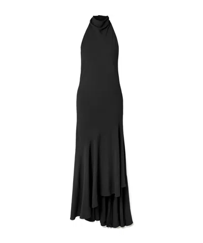 Alaïa Backless Asymmetrical Ribbed Wool Maxi Dress In Black