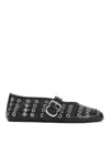 Alaïa Buckle Perforated Round Toe Ballerina Shoes In Black