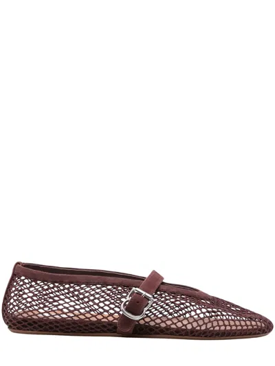 Alaïa Alaia Ballerina Flat In Suede Mesh With Trapezoid Toe And Suede Strap Closure In Red