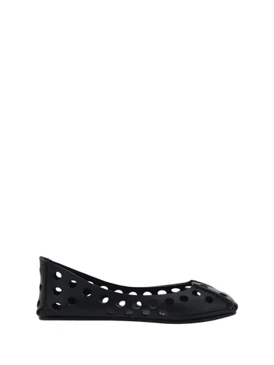 Alaïa Perforated Leather Ballerina Flats With Square Front Detail In Black