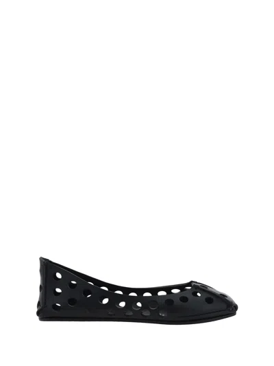 Alaïa Perforated Leather Ballerina Flats With Square Front Detail In Black