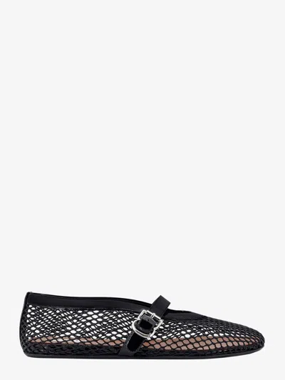 ALAÏA FISHNET BALLERINAS WITH PATENT LEATHER PROFILES