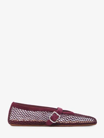 Alaïa Ballet Flats In Fishnet In Burgundy