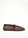 Alaïa Patent Leather-trimmed Mesh Ballet Flats In Brown