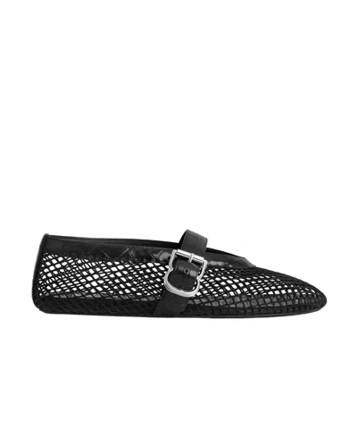 Alaïa Ballet Flats In Fishnet And Crocodile Embossed Calfskin In Black