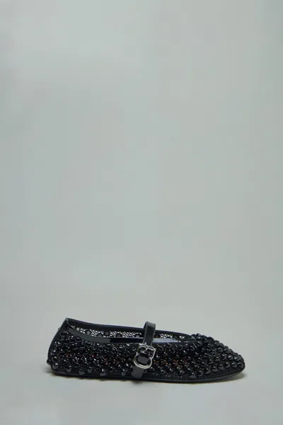 Alaïa Patent Leather-trimmed Studded Mesh Ballet Flats In Black