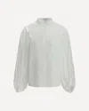 Alaïa Volume Sleeve Crewneck Top With Stand Collar In White
