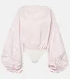 Alaïa Womens Alaia Balloon-sleeve Open-back Silk Bodysuit In Pink