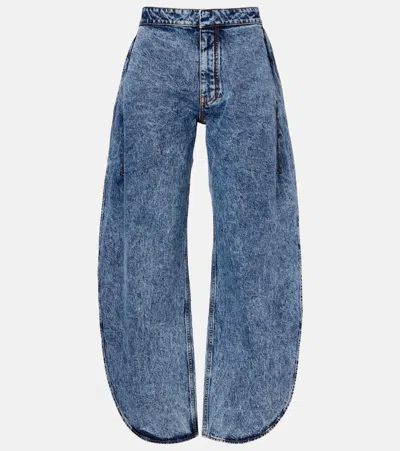 Alaïa Alaia High Waist Mini Denim Pants With Slit In Blue
