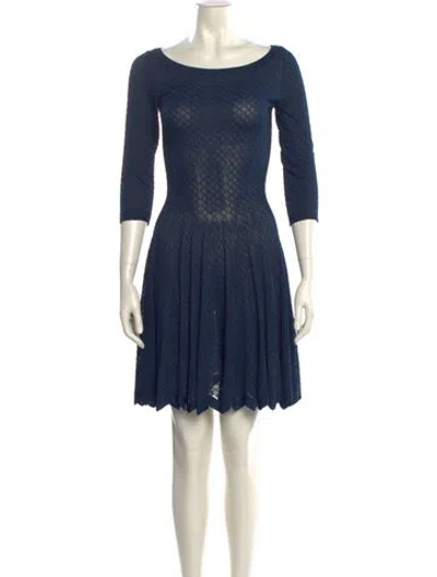 Pre-owned Alaïa Bateau Neckline Knee-length Dress In Blue