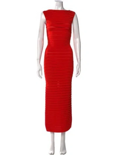 Pre-owned Alaïa Bateau Neckline Long Dress In Red