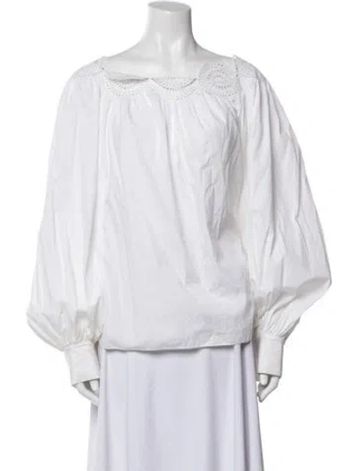 Pre-owned Alaïa Bateau Neckline Long Sleeve Blouse In White