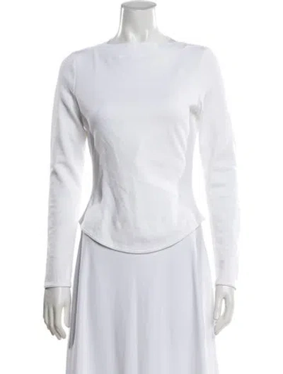 Pre-owned Alaïa Bateau Neckline Long Sleeve Top In White