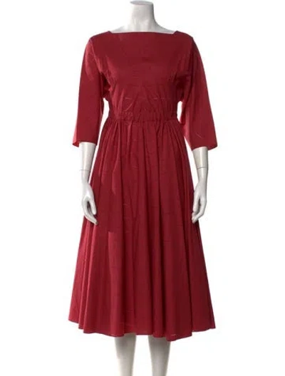 Pre-owned Alaïa Bateau Neckline Midi Length Dress In Red