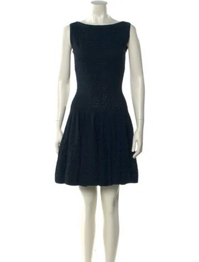 Pre-owned Alaïa Bateau Neckline Mini Dress In Blue