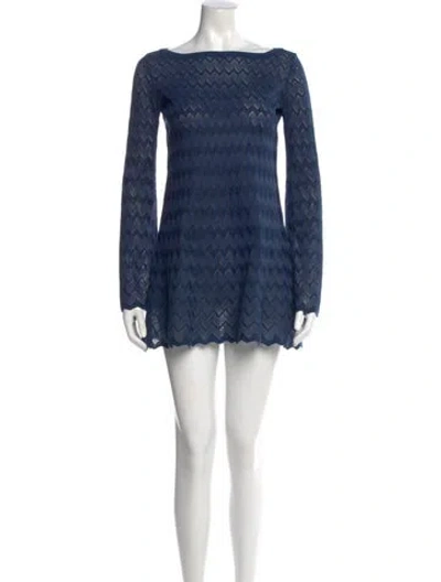 Pre-owned Alaïa Bateau Neckline Mini Dress In Blue