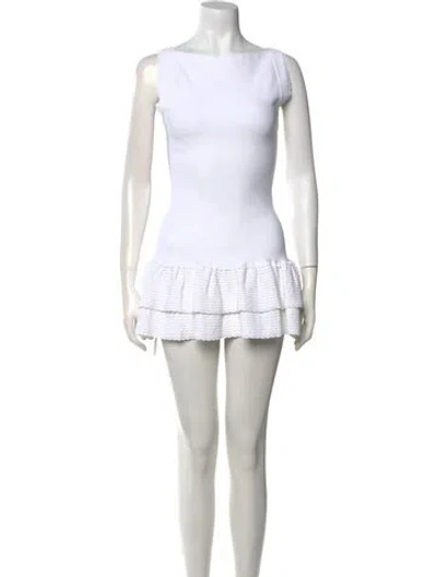 Pre-owned Alaïa Bateau Neckline Mini Dress In White