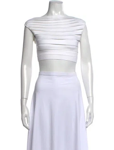Pre-owned Alaïa Bateau Neckline Short Sleeve Crop Top W/ Tags In White