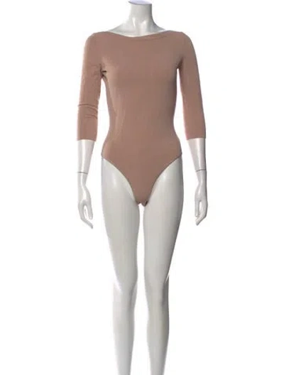 Pre-owned Alaïa Bateau Neckline Three-quarter Sleeve Bodysuit In Neutrals