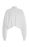 Alaïa Cropped Linen Turtleneck Sweater In White
