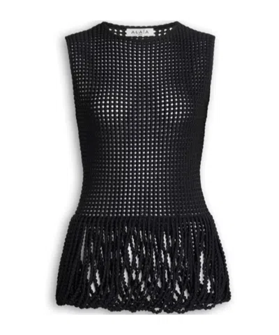 Alaïa Bead Knit Peplum Tank Top In Black