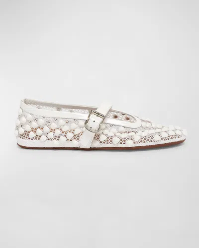 Alaïa Beaded Net Mary Jane Ballerina Flats In Blanc