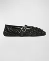 Alaïa Patent Leather-trimmed Studded Mesh Ballet Flats In Noir