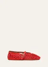 Alaïa Beaded Net Mary Jane Ballerina Flats In Orange Sanguine