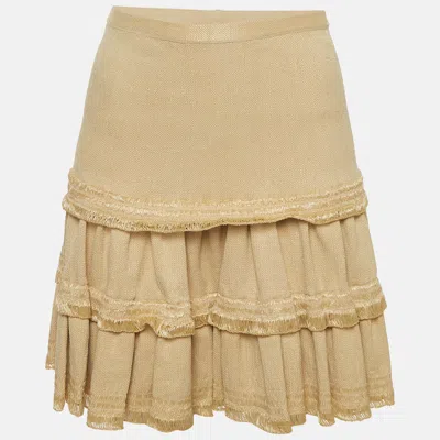 Pre-owned Alaïa Beige Beige Textured Raffia Knit Flared Tiered Mini Skirt M