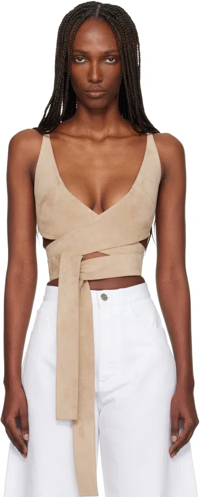 Alaïa Beige Criss Cross Suede Top In Neutral