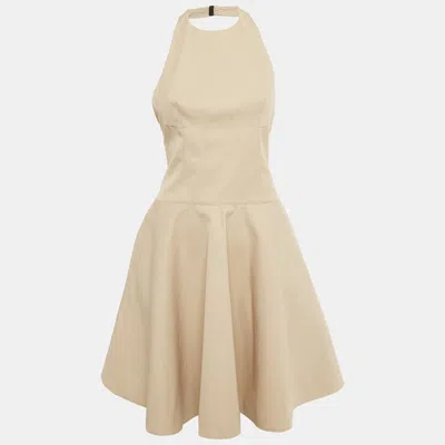 Pre-owned Alaïa Beige Gabardine Halter Neck Mini Dress S In Sand