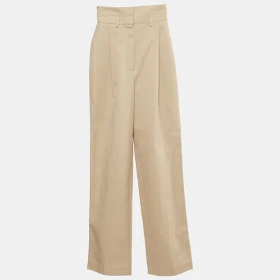 Pre-owned Alaïa Beige Gabardine High Waist Straight Leg Pants S In Sand