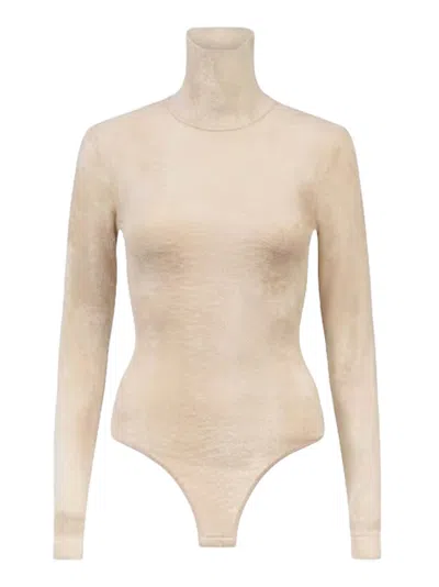 Alaïa Beige High Collar Bodysuit