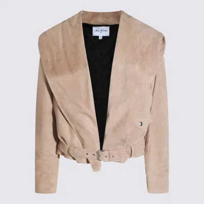 Alaïa Beige Leather Jacket In Neutral