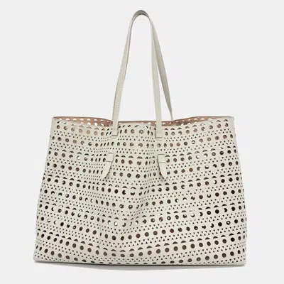 Pre-owned Alaïa Beige Leather Laser Cut Mina Bag 44 In White