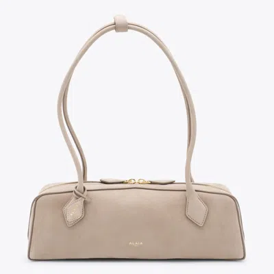 Alaïa Beige Leather Teckle Medium Shoulder Bag In Gray