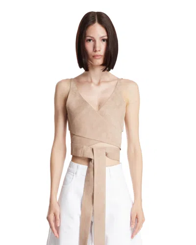 Alaïa Womens Alaia Wrap Crop Suede Top In Neutral