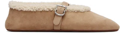 Alaïa Beige Merino Shearling Ballerina Flats In Brown