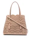 Alaïa Womens Alaia Mina Wave 25 Laser-cut Leather Top-handle Bag In Beige