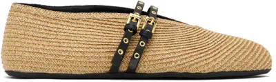 ALAÏA BEIGE PAPER STRAW BALLERINA FLATS