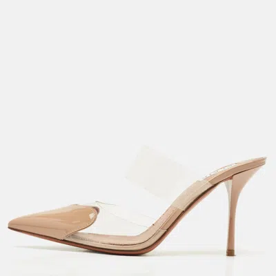 Pre-owned Alaïa Beige Patent Leather And Pvc Le Coeur Mules Size 38 In Sand