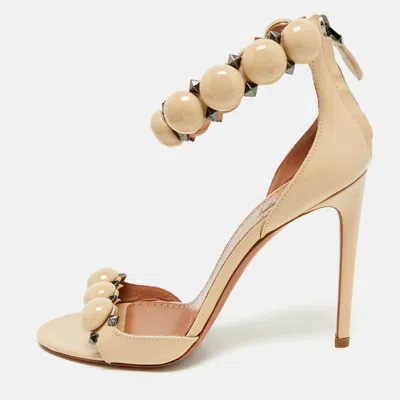 Pre-owned Alaïa Beige Patent Leather Bombe Ankle Strap Sandals Size 38.5