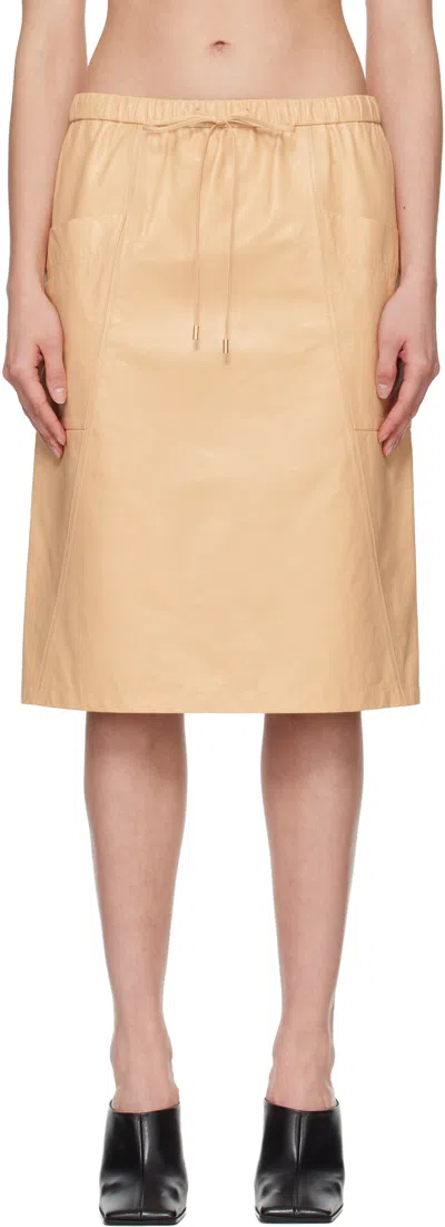 Alaïa Beige Pencil Calfskin Midi Skirt In Brown