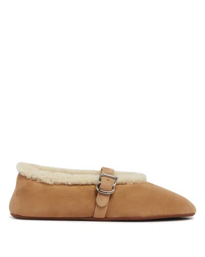 Alaïa Beige Shearling Flat Ballerinas In Brown